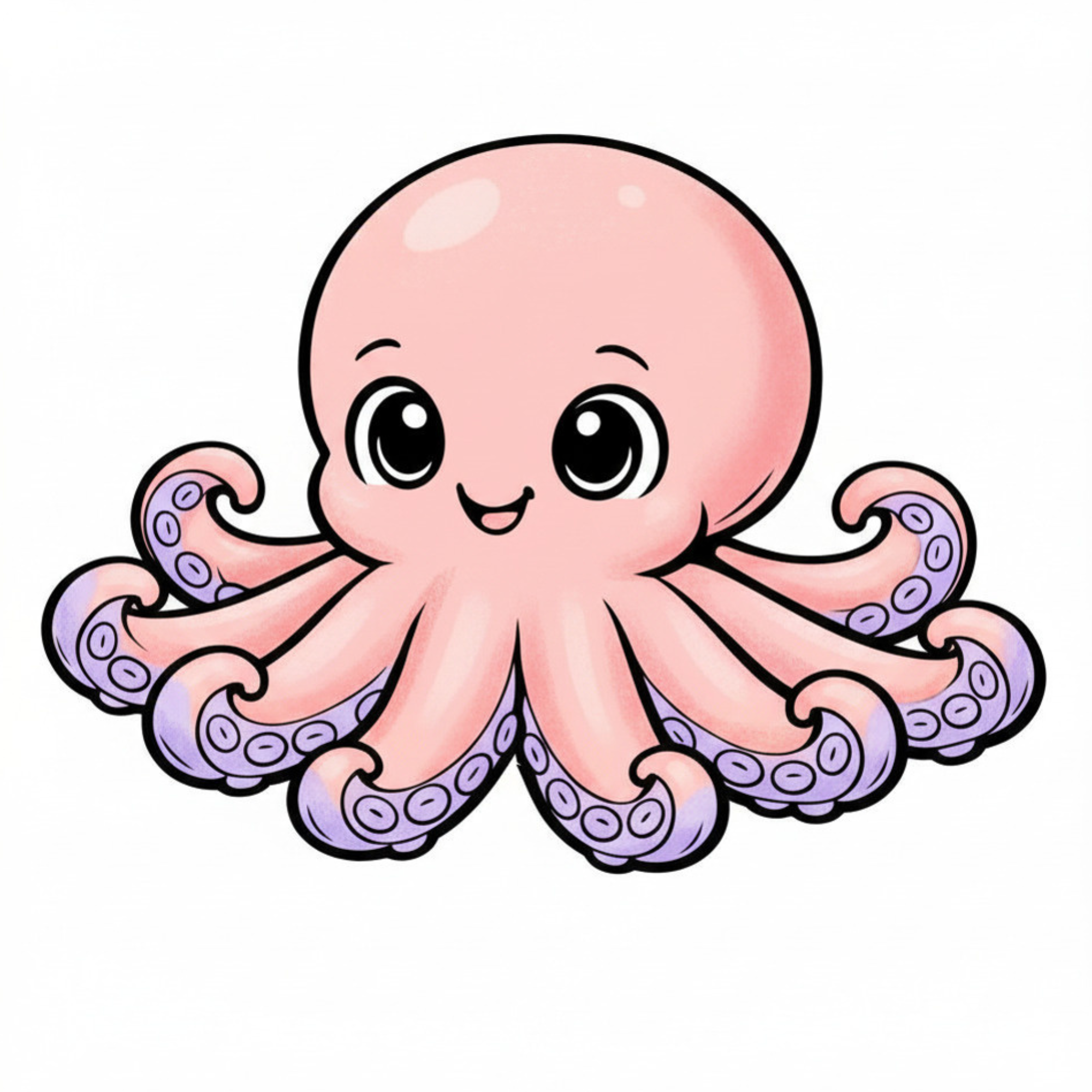 Octopus coloring page from Big Friendly Animals colored in by a child