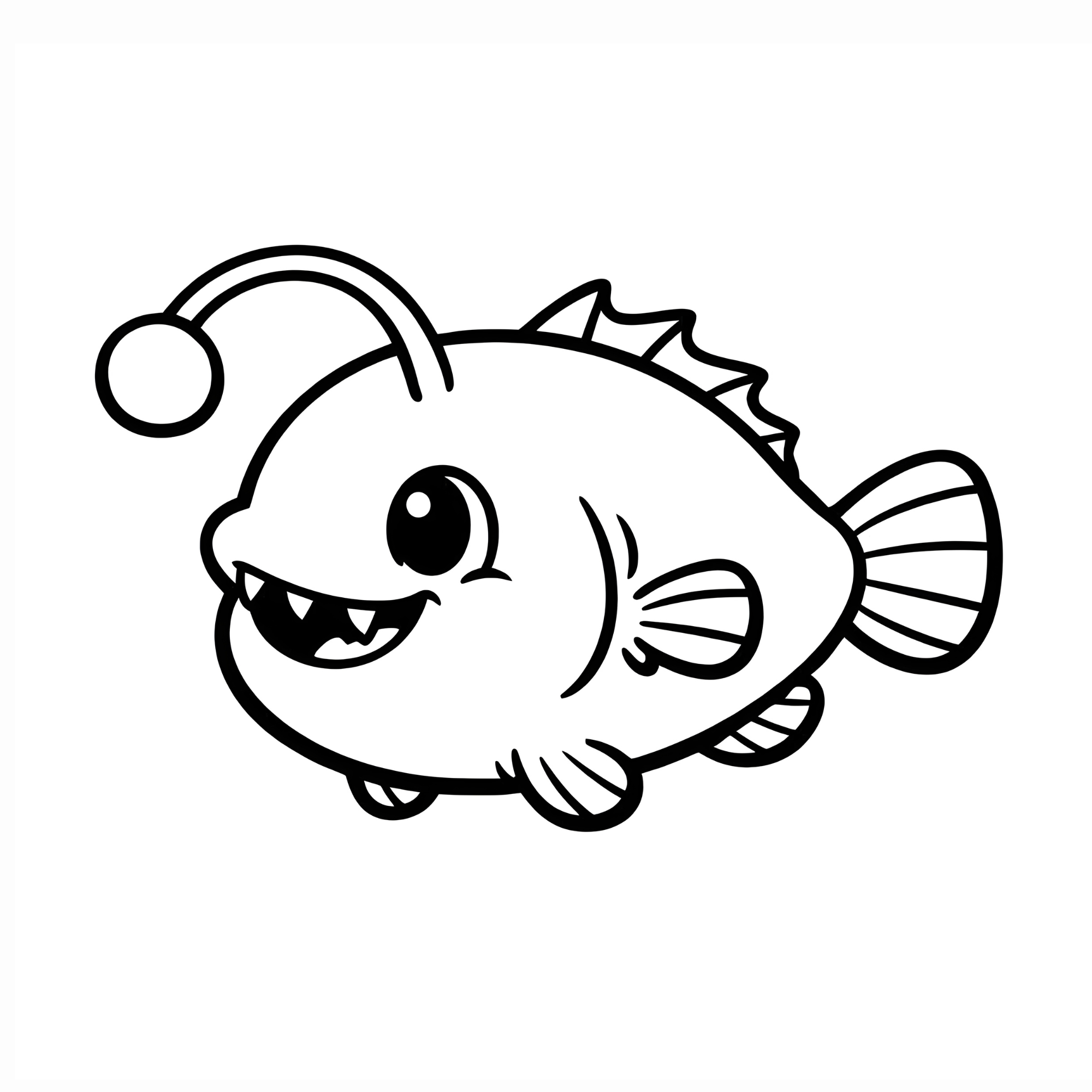 Look inside page: anglerfish coloring page from Big Friendly Animals Volume 3 (ages 4–8)